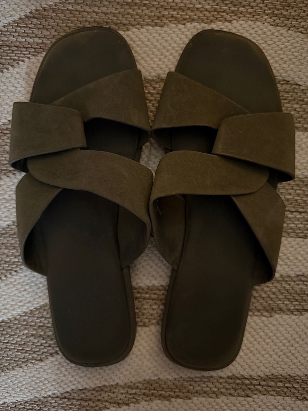 Women's Olive Green Crisscross Slide Sandals